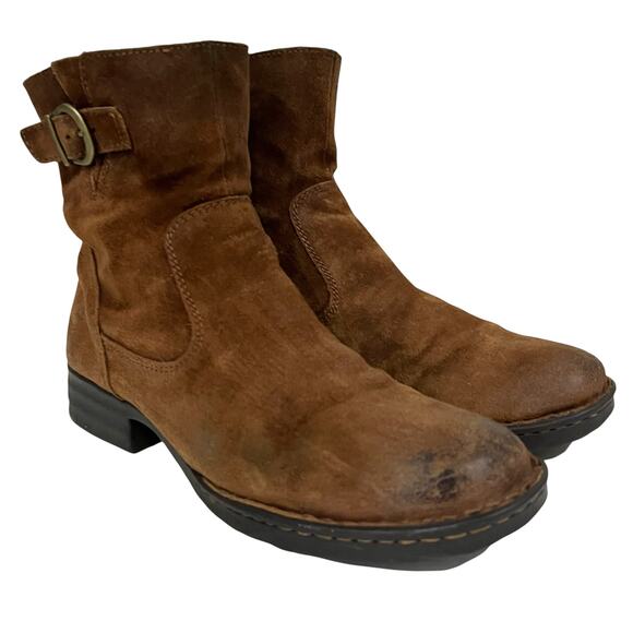 Brown Western Low (1-1.9 in) Heel Height Boots for Women for  Born Eila Boots Women\'s 7.5M Brown Suede Distressed Moto Biker Buckle Western